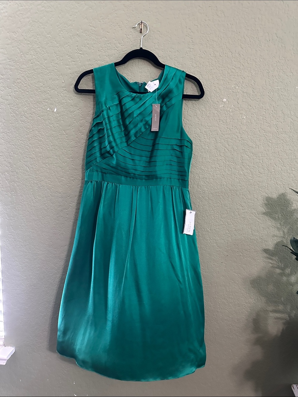 J. Crew Teal Green Sleeveless Midi Dress with Pleated Bodice